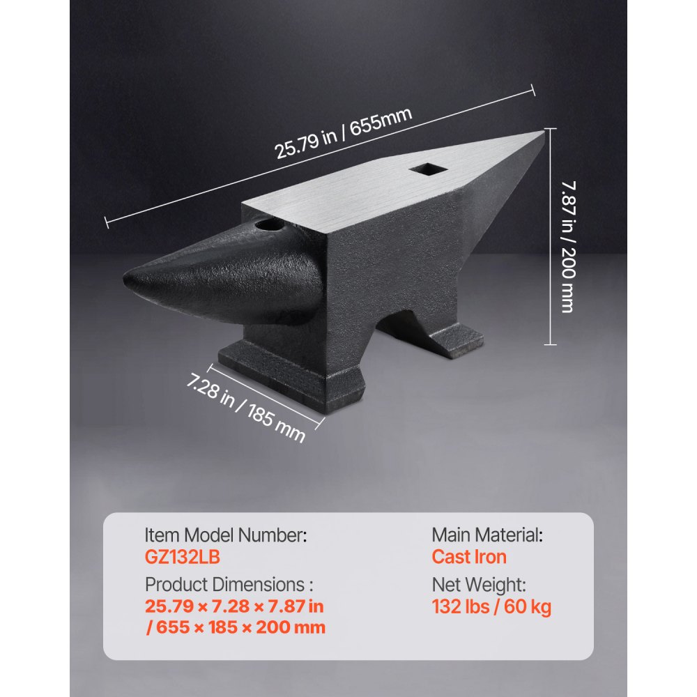 VEVOR Yunque de Acero 60kg Yunque de Cuerno con 2 Agujeros Redondo y Cuadrado 55HRC Yunque de Doble Cuerno Cuerno de Yunque Base de 260 x 185 mm Yunque de Trabajo Yunque de Cuerno para Hacer Joyas