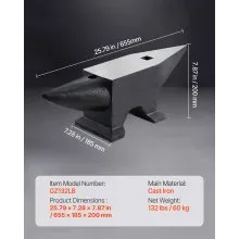 VEVOR Yunque de Acero 60kg Yunque de Cuerno con 2 Agujeros Redondo y Cuadrado 55HRC Yunque de Doble Cuerno Cuerno de Yunque Base de 260 x 185 mm Yunque de Trabajo Yunque de Cuerno para Hacer Joyas
