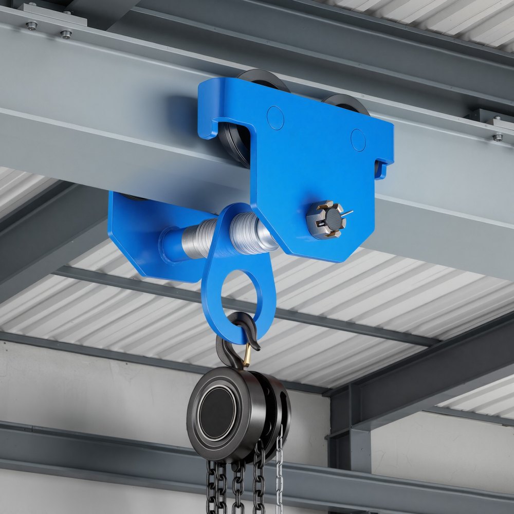 VEVOR Carro Manual para Vigas Ancho Ajustable 63 a 203 mm Carga 2994 kg, Carro de Empuje para Vigas en I y H, Ruedas Dobles de Acero para Polipasto, Taller, Garaje y Almacén, Compatible con Polipastos