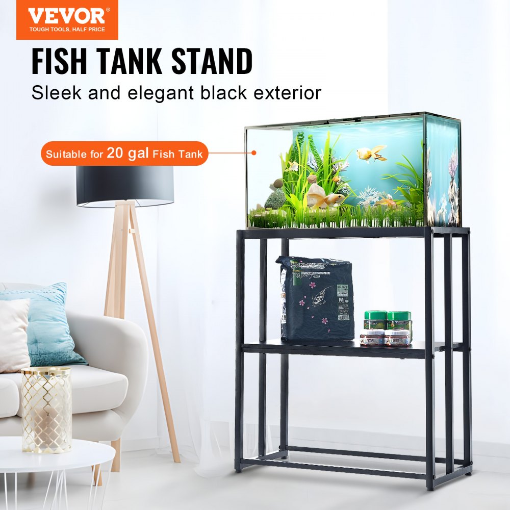 VEVOR Soporte para Acuario Carga de 76 kg Mueble para Acuario 63x33x76,2 cm Soporte para Tanque de Reptiles de Acero y MDF Robusto con Almacenamiento y Kit de Hardware para Salón, Oficina, Recepción