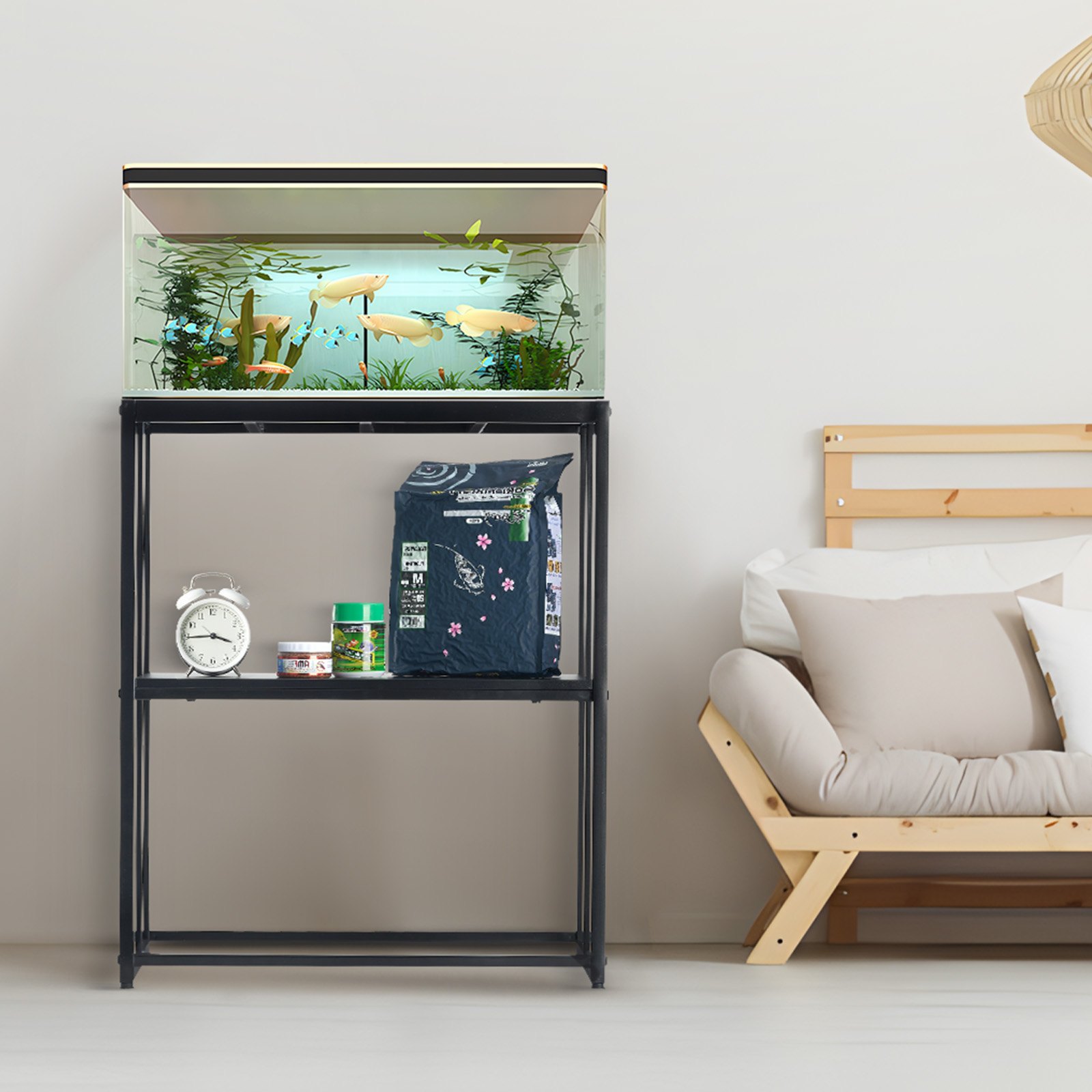 VEVOR Soporte para Acuario Carga de 76 kg Mueble para Acuario 63x33x76,2 cm Soporte para Tanque de Reptiles de Acero y MDF Robusto con Almacenamiento y Kit de Hardware para Salón, Oficina, Recepción