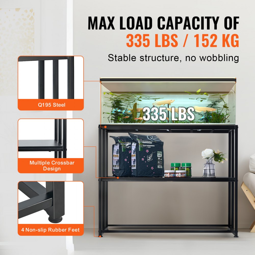 VEVOR Soporte para Acuario Carga de 152 kg Mueble para Acuario 92,7x47x75 cm Soporte para Tanque de Reptiles de Acero y MDF Robusto con Almacenamiento y Kit de Hardware para Salón, Oficina, Recepción