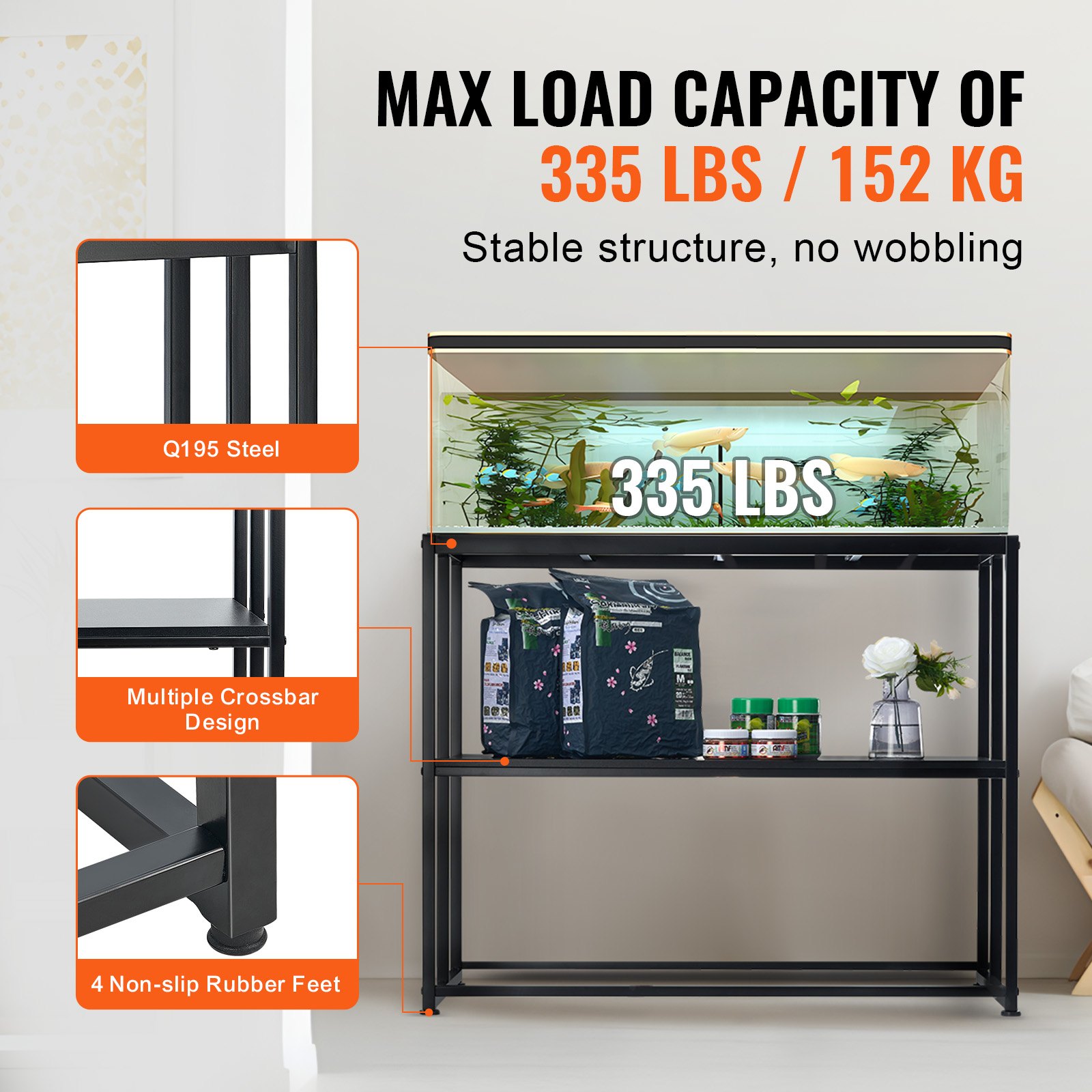 VEVOR Soporte para Acuario Carga de 152 kg Mueble para Acuario 92,7x47x75 cm Soporte para Tanque de Reptiles de Acero y MDF Robusto con Almacenamiento y Kit de Hardware para Salón, Oficina, Recepción