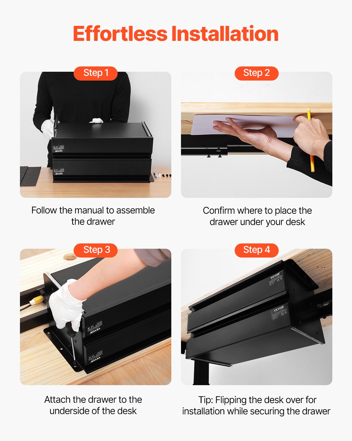 VEVOR Under-Desk Drawer 457x227x200mm, Under-Desk Storage Organizer, Hidden 2-Tier Storage Organizer, Pencil Drawer for Sit-Stand Workstations at Home