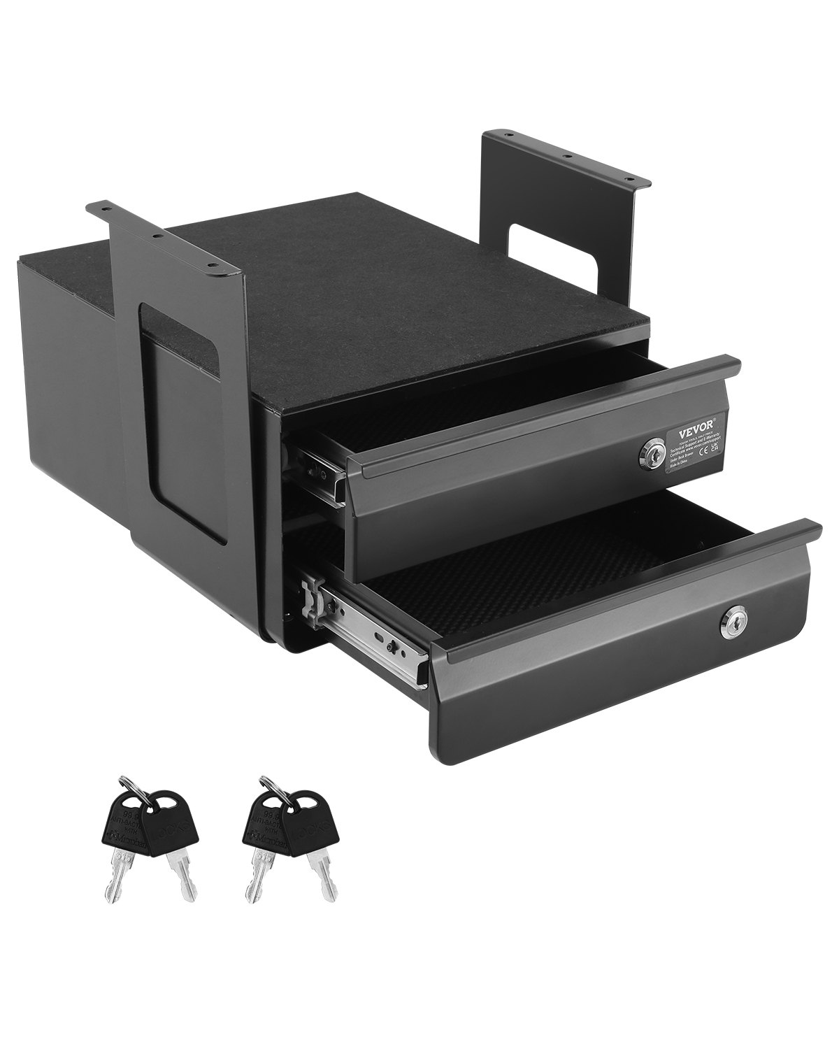 VEVOR Under-Desk Drawer 365x335x250 mm, Under-Desk Mounting, Hidden 2-Tier Storage Organizer, Lockable Pencil Drawer for Under-Desk Mounting for Sit-Stand Workstations