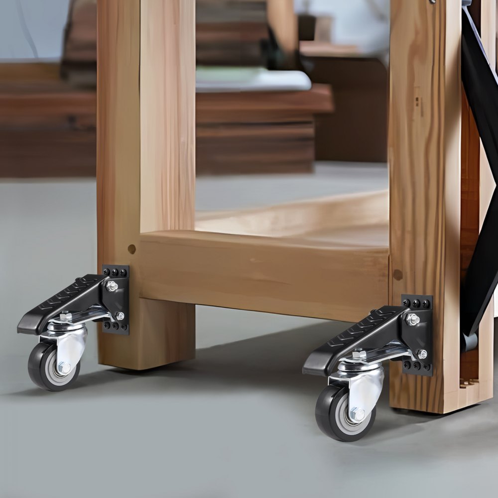 VEVOR Juego de 4 Ruedas para Banco de Trabajo Ruedas Giratorias Industriales 63,5mm Capacidad de Carga de 74,8 kg Ruedas Retráctiles Laterales Ajustables de 360° con Freno de Pie para Equipos de Mesas