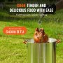 Freidora de pavo VEVOR que cocina un pavo dorado al aire libre con una salida de calor de 54000 BTU.