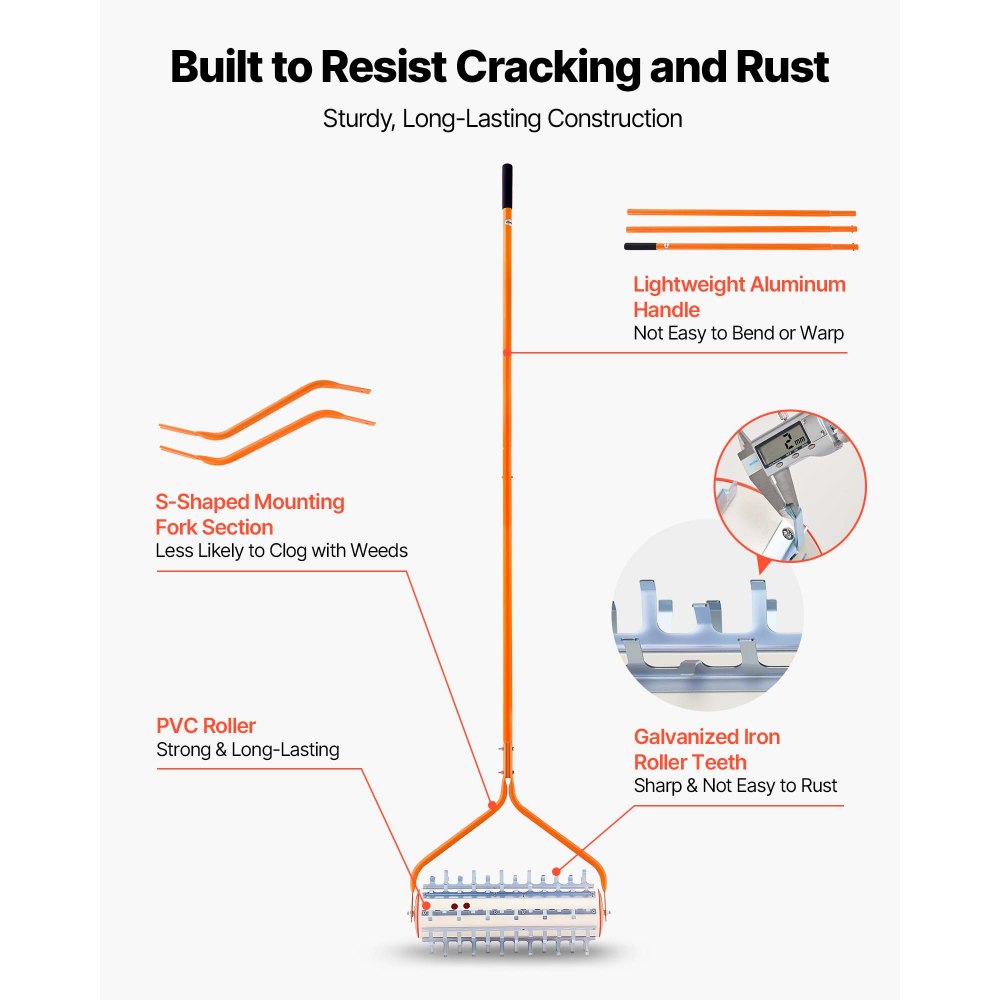 VEVOR Rodillo de Rastrillo de Estanque, Ancho de Trabajo 3,66 m, Eliminador de Malas Hierbas Acuáticas, 9 Cuchillas de Acero Galvanizado, Mango Extensible de Aluminio, Herramienta para Lago Estanque