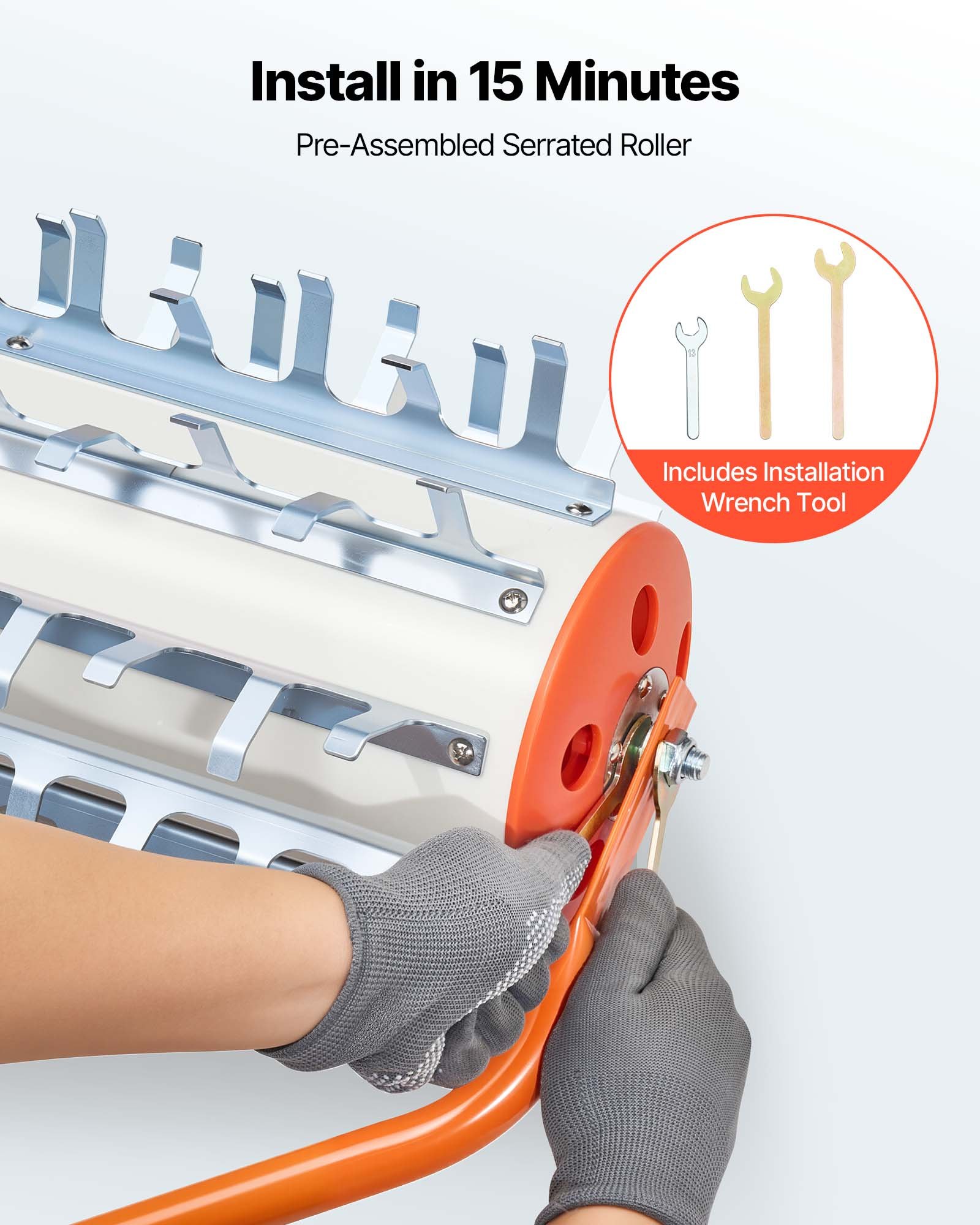 VEVOR Rodillo de Rastrillo de Estanque, Ancho de Trabajo 3,66 m, Eliminador de Malas Hierbas Acuáticas, 9 Cuchillas de Acero Galvanizado, Mango Extensible de Aluminio, Herramienta para Lago Estanque