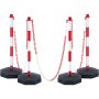 VEVOR Poste de Tráfico 4 Piezas Poste Límite con Base Rellenable Cono de Tráfico de Altura Ajustable Cadena Larga 2,4 m para Control de Tráfico Sitio de Construcción Estacionamiento, Rojo y Blanco