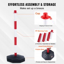 VEVOR Poste de Tráfico 6 Piezas Poste Límite con Base Rellenable Cono de Tráfico de Altura Ajustable Cadena Larga 2 m para Control de Tráfico Sitio de Construcción Estacionamiento, Rojo y Blanco
