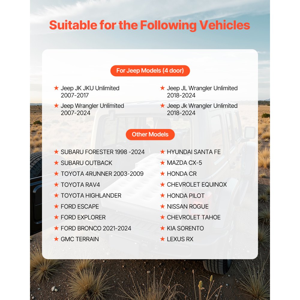 VEVOR Car Air Mattress suitable for Toyota 4Runner / Jeep Wrangler, inflatable camping mattress, flocked & thickened travel beds, portable sleeping mat with built-in pump & 2 pillows, gray