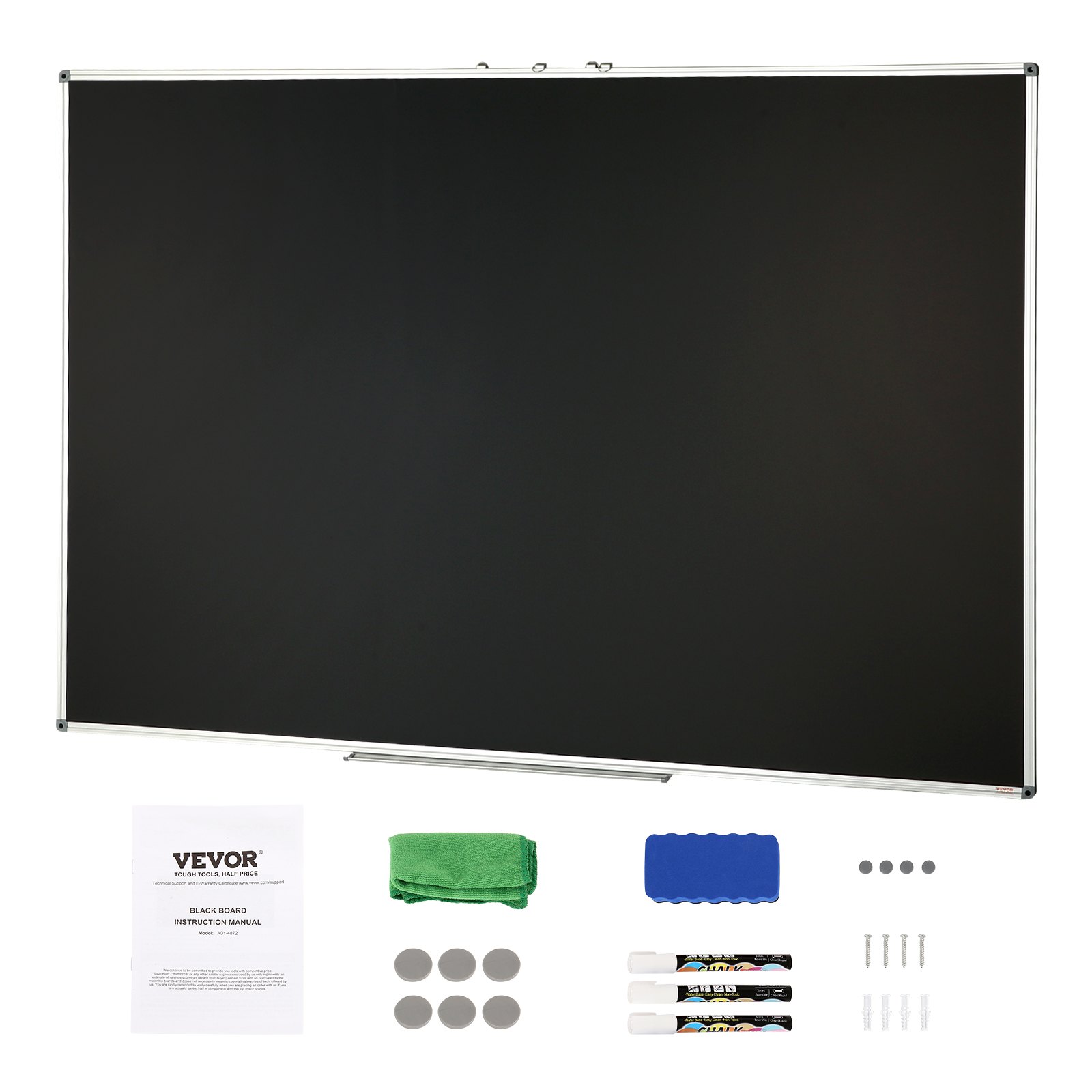 VEVOR Pizarra Magnética 122x183 cm Pizarra Negra de Borrado en Seco con Marco de Aluminio Montaje Fácil en Pared con 3 Rotuladores 1 Borrador 6 Imanes para Presentaciones Trabajo Oficina Casa Escuela
