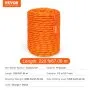 VEVOR Cuerda de Poliéster Trenzado doble Naranja y Negro, 12,7mm x 67,06m, 48 ​​hebras, 35,58 kN de Resistencia a la Rotura Cuerda de Escalada al Aire Libre para Senderismo en Roca, Camping, Columpio