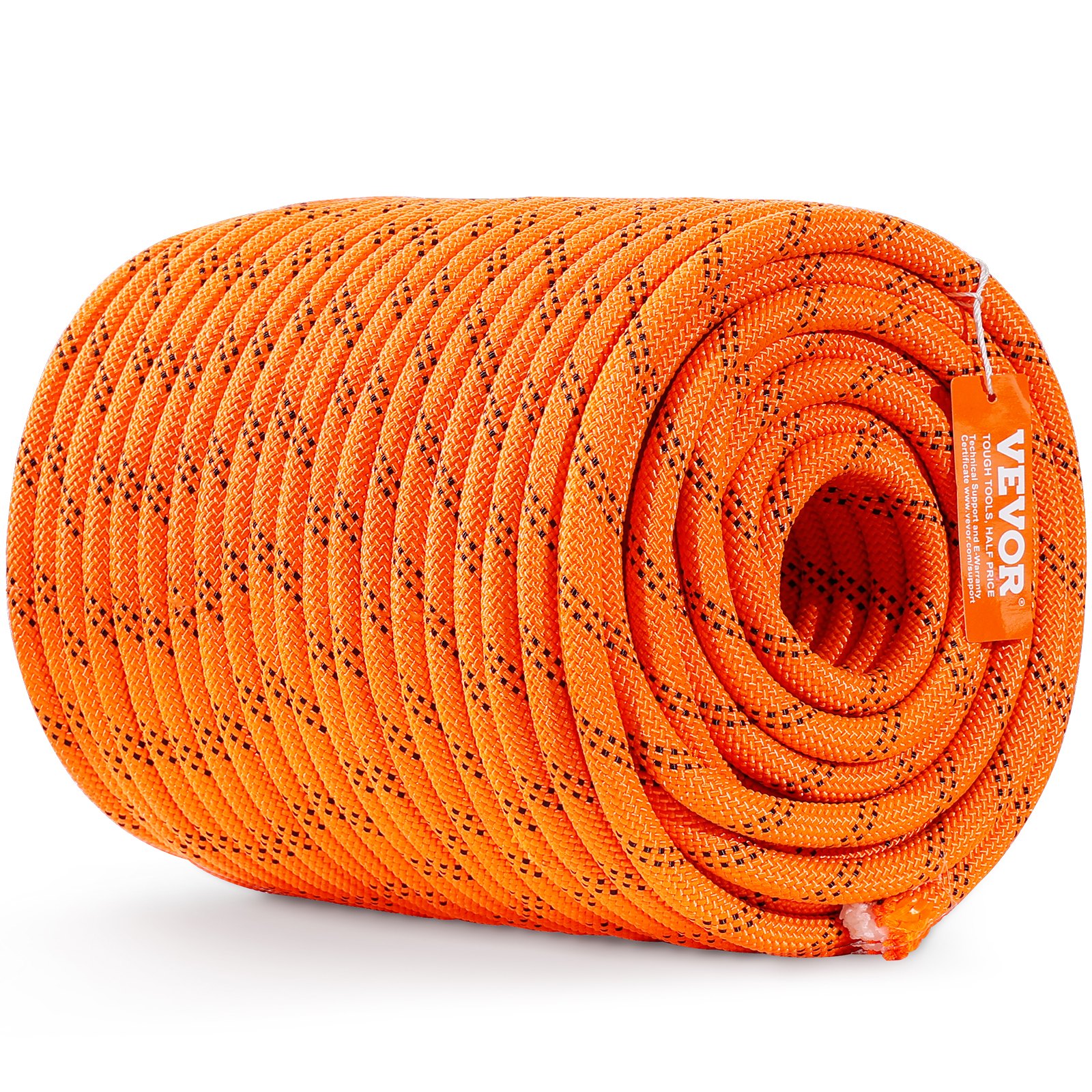 VEVOR Cuerda de Poliéster Trenzado doble Naranja y Negro, 12,7mm x 67,06m, 48 ​​hebras, 35,58 kN de Resistencia a la Rotura Cuerda de Escalada al Aire Libre para Senderismo en Roca, Camping, Columpio