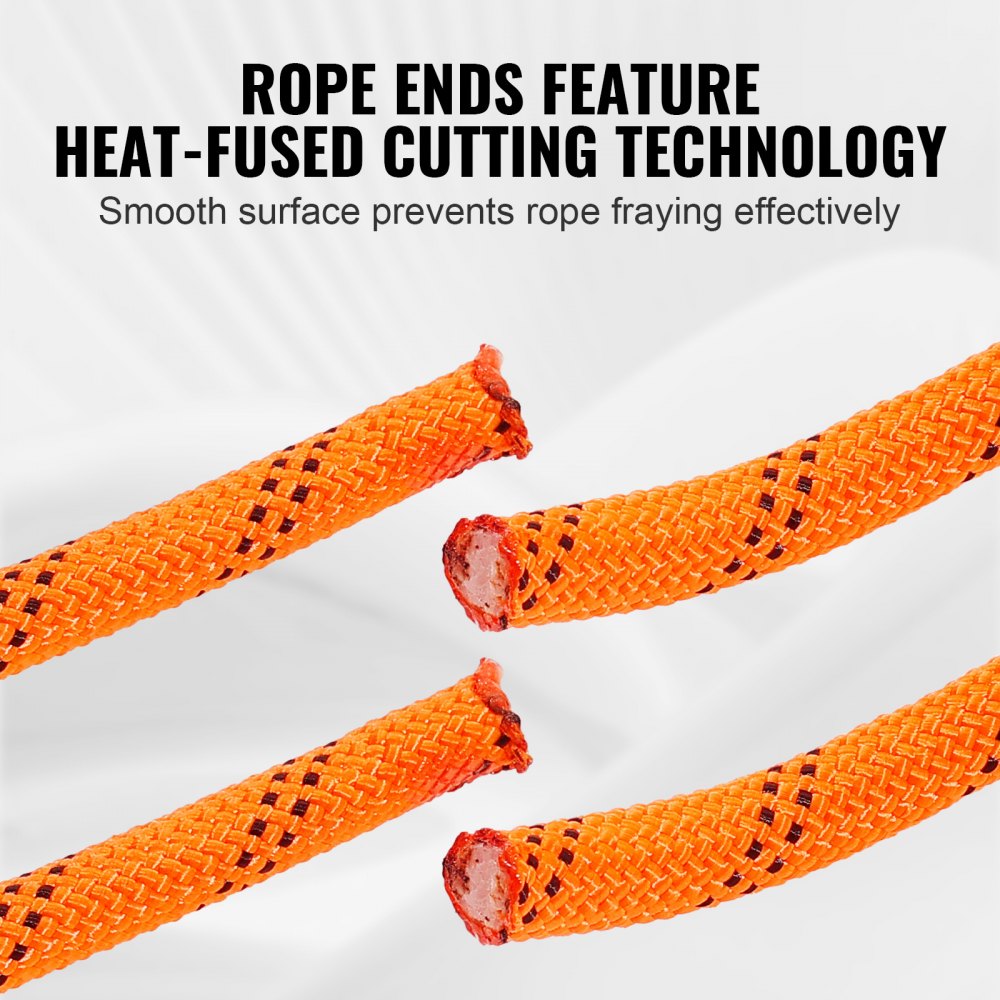 VEVOR Cuerda de Poliéster Trenzado doble Naranja y Negro, 9.5 mm x 36.57 m, 48 ​​hebras, 17.79 kN de Resistencia a la Rotura Cuerda de Escalada al Aire Libre para Senderismo en Roca, Camping, Columpio