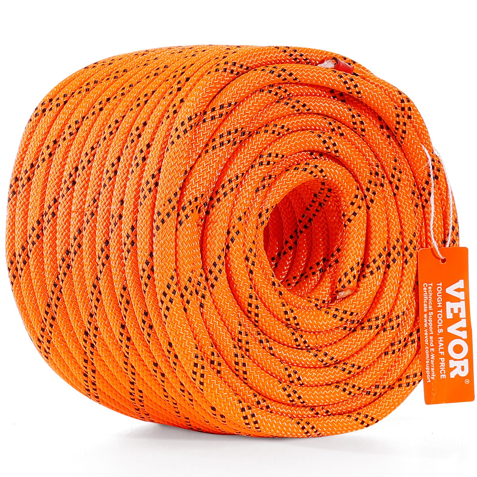 VEVOR Cuerda de Poliéster Trenzado doble Naranja y Negro, 9.5 mm x 36.57 m, 48 ​​hebras, 17.79 kN de Resistencia a la Rotura Cuerda de Escalada al Aire Libre para Senderismo en Roca, Camping, Columpio