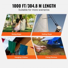 VEVOR Cuerda de Nailon Trenzado Negro, 5 mm x 304,8 m, 32 ​​hebras, 3,20 kN de Resistencia a la Rotura Cuerda de Escalada al Aire Libre para Senderismo en Roca, Camping, Columpio, Rescate en Rápel