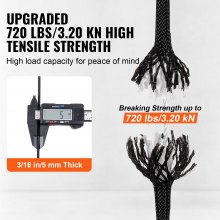 VEVOR Cuerda de Nailon Trenzado Negro, 5 mm x 304,8 m, 32 ​​hebras, 3,20 kN de Resistencia a la Rotura Cuerda de Escalada al Aire Libre para Senderismo en Roca, Camping, Columpio, Rescate en Rápel