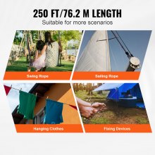 VEVOR Cuerda de Nailon Trenzado Negro, 5 mm x 76,2 m, 32 ​​hebras, 3,20 kN de Resistencia a la Rotura Cuerda de Escalada al Aire Libre para Senderismo en Roca, Camping, Columpio, Rescate en Rápel