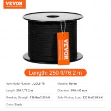 VEVOR Cuerda de Nailon Trenzado Negro, 5 mm x 76,2 m, 32 ​​hebras, 3,20 kN de Resistencia a la Rotura Cuerda de Escalada al Aire Libre para Senderismo en Roca, Camping, Columpio, Rescate en Rápel