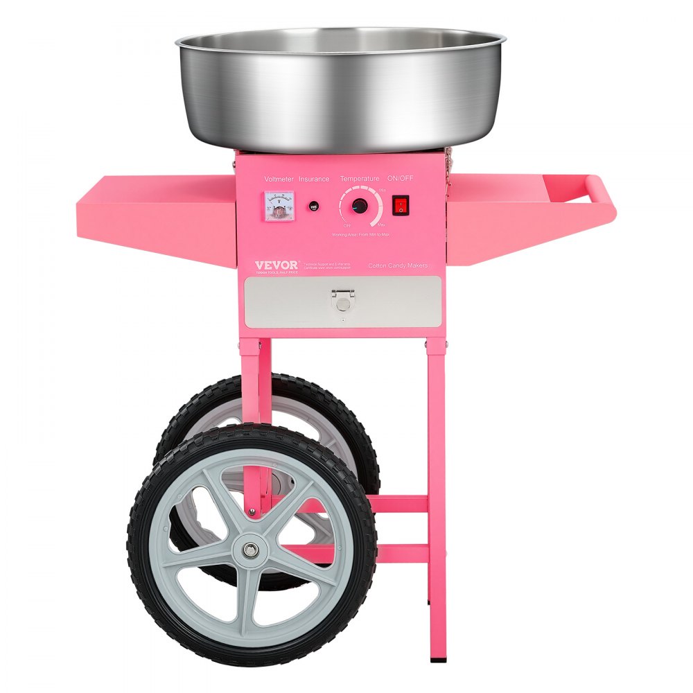 VEVOR Máquina Eléctrica de Algodón de Azúcar con Carro, 1000 W, con Recipiente de Acero Inoxidable de 52 cm, con Cuchara, para Hogar, Cumpleaños, Fiestas Familiares, Rosa, 819 x 520 x 855 mm