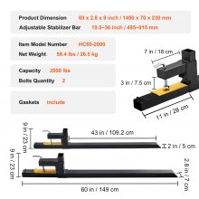 VEVOR Abrazadera de Horquillas de Tractor Longitud de 149 cm Abrazadera en Horquillas de Paletas Carga de 907 kg Cargador Frontal de Accesorios para Tractor Cargador de Cuchara para Agricultura Granja