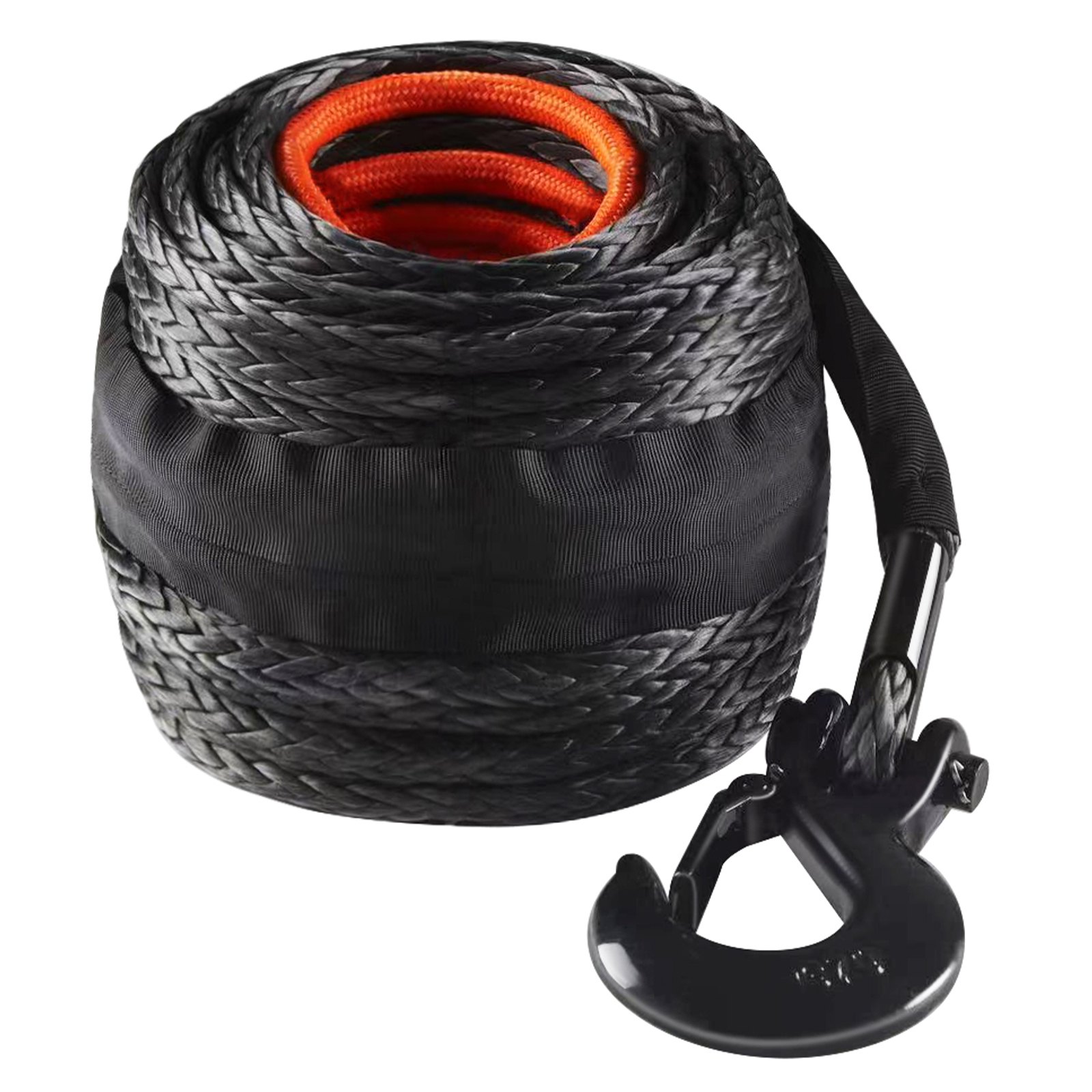 VEVOR Cuerda de Cabrestante 9,5 mm x 25,9 m Cable Sintético Resistencia a la Rotura de 117,9 kN con Funda Protectora, Gancho de Cabrestante Forjado, Correa de Tracción para SUV, Vehículos, Camiones
