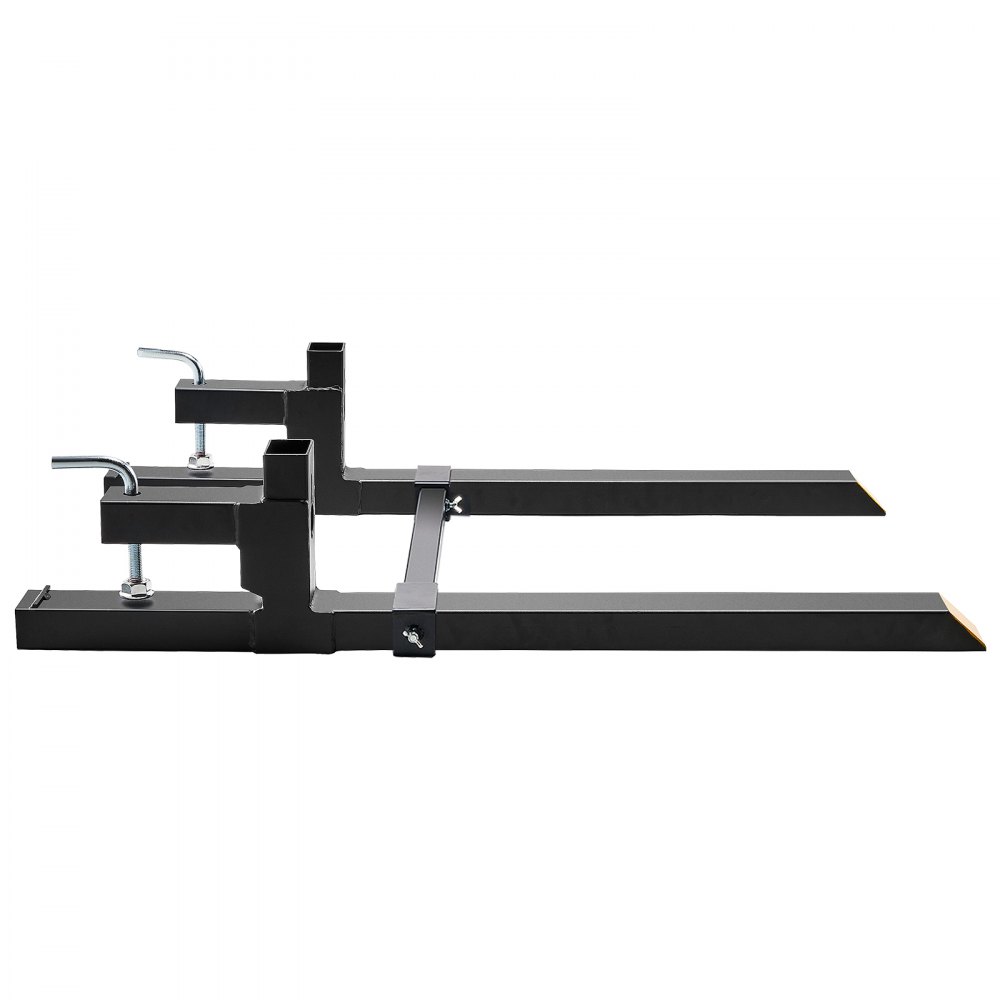 Horquillas para palés VEVOR con barra estabilizadora ajustable para tractores, construcción resistente en acero negro.