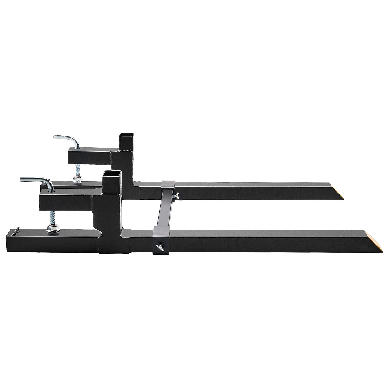 Horquillas para palés VEVOR con barra estabilizadora ajustable para tractores, construcción resistente en acero negro.