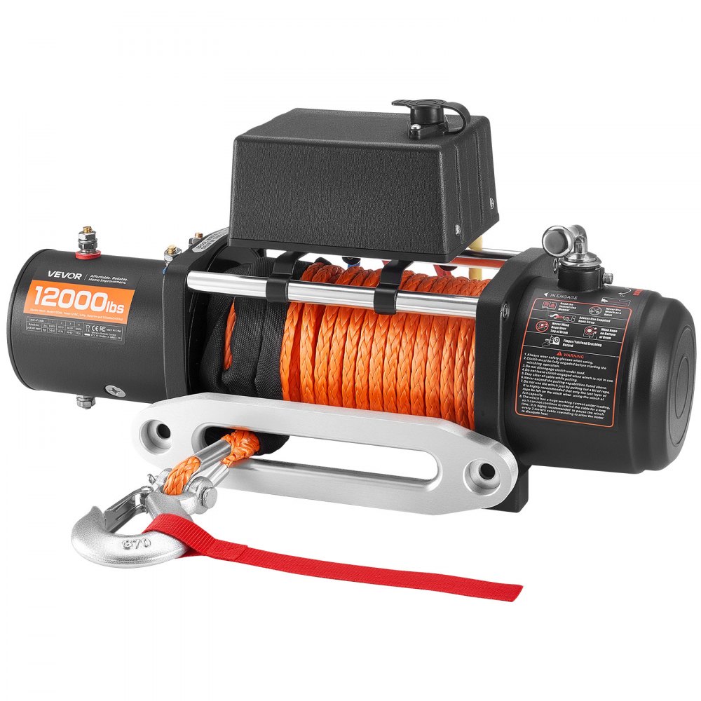 VEVOR Cabrestante Eléctrico de 12 V CC, 5400 kg, con Cuerda Sintética de Φ 9,1 mm x 23 m, Control Remoto Inalámbrico, Resistente al Agua IP55, para Remolcar SUV, Barcos y Vehículos Todoterreno