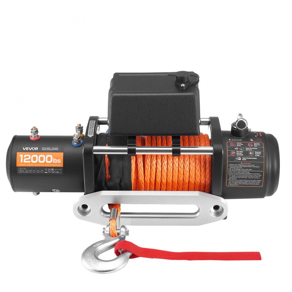 VEVOR Cabrestante Eléctrico de 12 V CC, 5400 kg, con Cuerda Sintética de Φ 9,1 mm x 23 m, Control Remoto Inalámbrico, Resistente al Agua IP55, para Remolcar SUV, Barcos y Vehículos Todoterreno