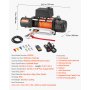 VEVOR Cabrestante Eléctrico de 12 V CC, 5400 kg, con Cuerda Sintética de Φ 9,1 mm x 23 m, Control Remoto Inalámbrico, Resistente al Agua IP55, para Remolcar SUV, Barcos y Vehículos Todoterreno