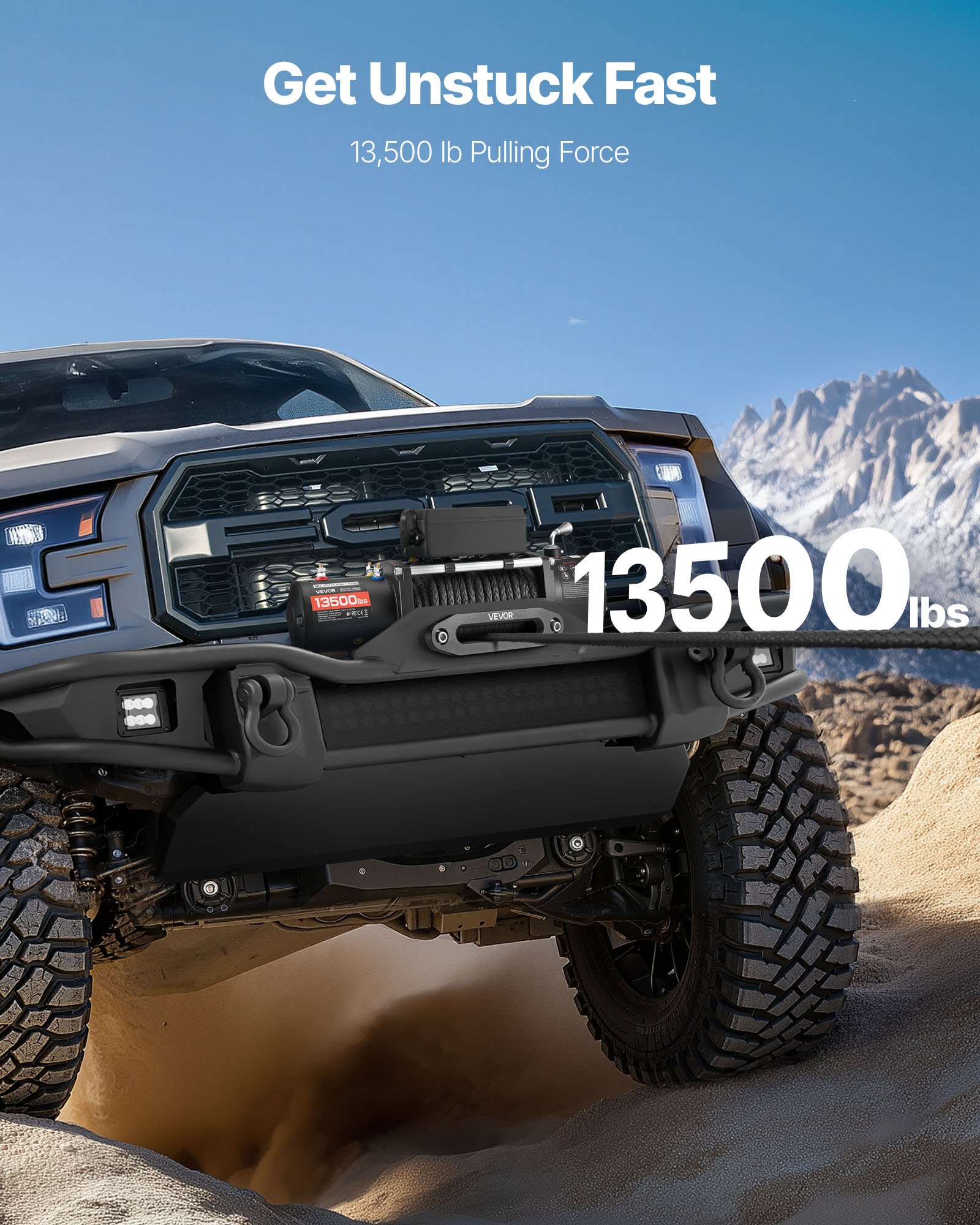 VEVOR Electric Winch, 6100 kg Load Capacity, 12V DC Truck Winch with Φ9.5 mm x 26 m Synthetic Rope, Wireless & Wired Remote Control, IP55 Waterproof for Towing Off-Road SUV Jeep Trailer Boat