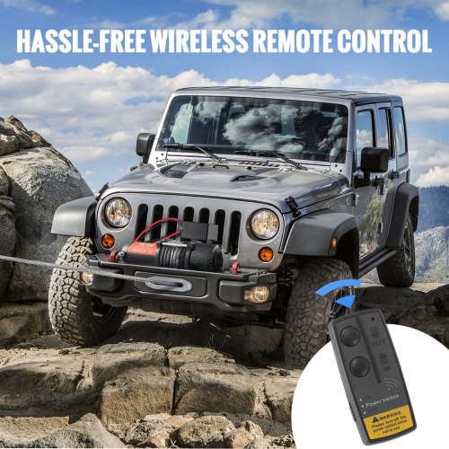 VEVOR Cabrestante Eléctrico 12V 4500 libras / 2041kg Cabrestante de Cable de Nylon 1,8 m Control Remoto de Mano IP55 con Cable de Control Remoto Negro Ideal para Medianas Grandes SUV Camiones Yates