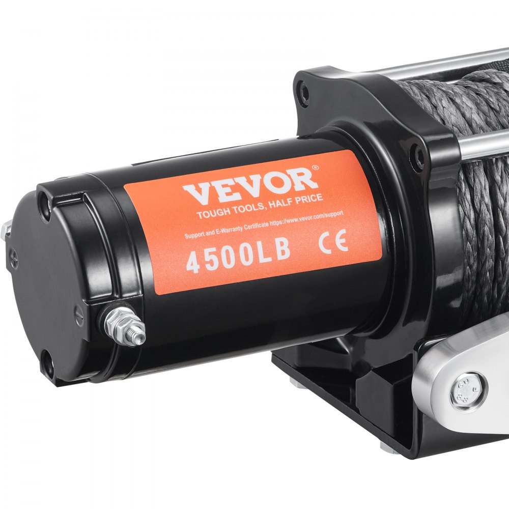 VEVOR Cabrestante Eléctrico 12V 4500 libras / 2041kg Cabrestante de Cable de Nylon 1,8 m Control Remoto de Mano IP55 con Cable de Control Remoto Negro Ideal para Medianas Grandes SUV Camiones Yates