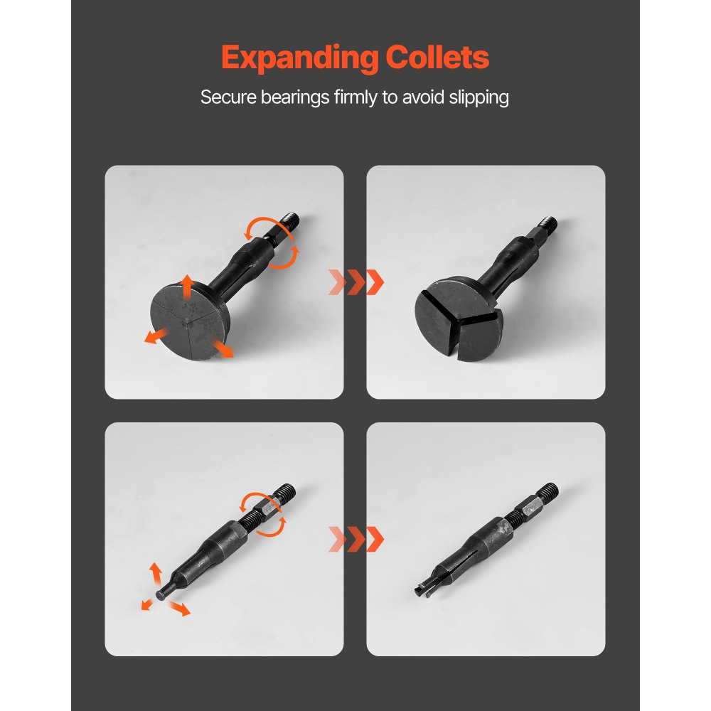 VEVOR Juego de Extractores de Cojinetes para Agujeros Ciegos, 16 en 1, Kit de Extracción de Juntas y Pistas de Cojinetes Internos, Martillo Deslizante, Inserto Piloto, con 10 Pinzas Divididas