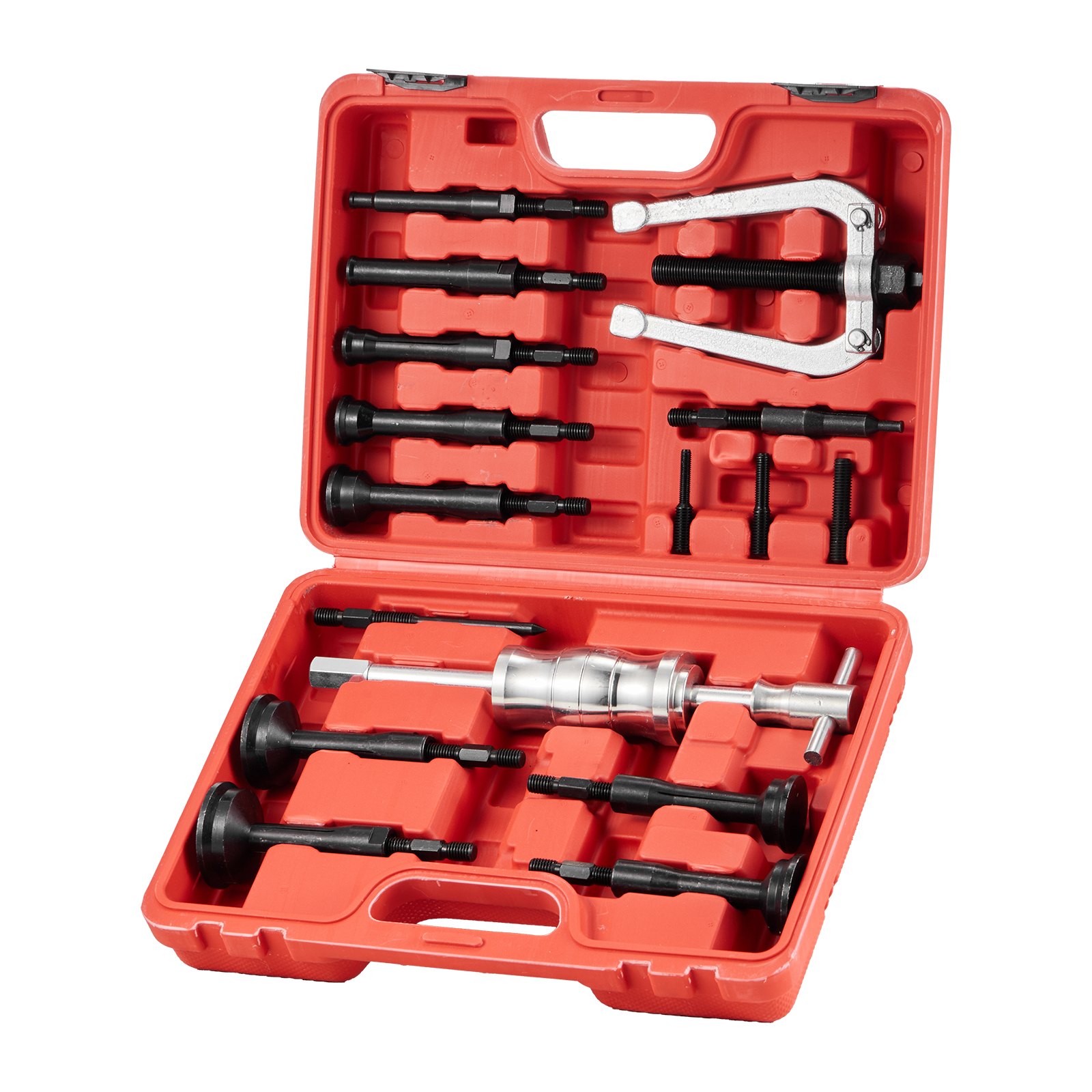 VEVOR Juego de Extractores de Cojinetes para Agujeros Ciegos, 16 en 1, Kit de Extracción de Juntas y Pistas de Cojinetes Internos, Martillo Deslizante, Inserto Piloto, con 10 Pinzas Divididas