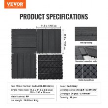 VEVOR Baldosas Entrelazadas para Terraza Plástico Gris 300 x 300 x 20 mm 36 uds
