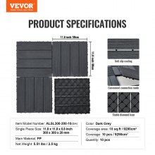 VEVOR Azulejos Entrelazados para Terraza Gris Oscuro 300 x 300 x 20 mm 10 uds