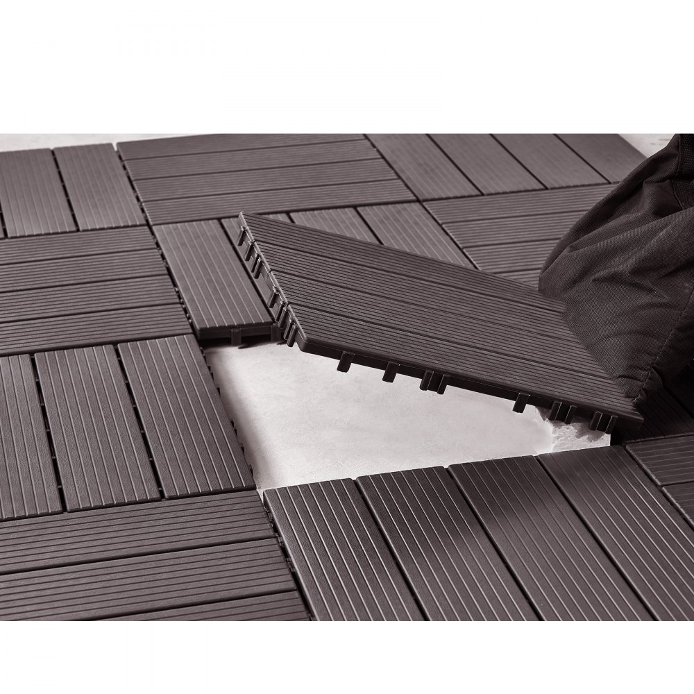 VEVOR Terrace Tiles, Set of 10, Balcony Tiles 30x30cm, Click Tiles, Waterproof Plastic Flooring for Outdoor Use, Terrace Flooring for Porch, Pool, Balcony, Backyard, Dark Brown