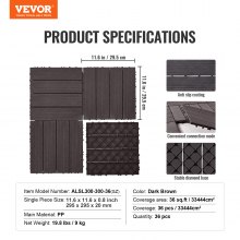 VEVOR Azulejos Entrelazados para Terraza Marrón Oscuro 300 x 300 x 20 mm 36 uds