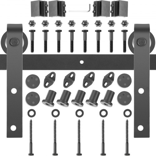 VEVOR Kit de Herrajes para Puerta Corredera 5 Pies/152 cm Kit de Riel para Puerta Doble Acero al Carbono Guía para Puerta Doble Corredera Carga 150 kg Puerta Máx. 76 cm Espesor 35-45 mm Granero Garaje