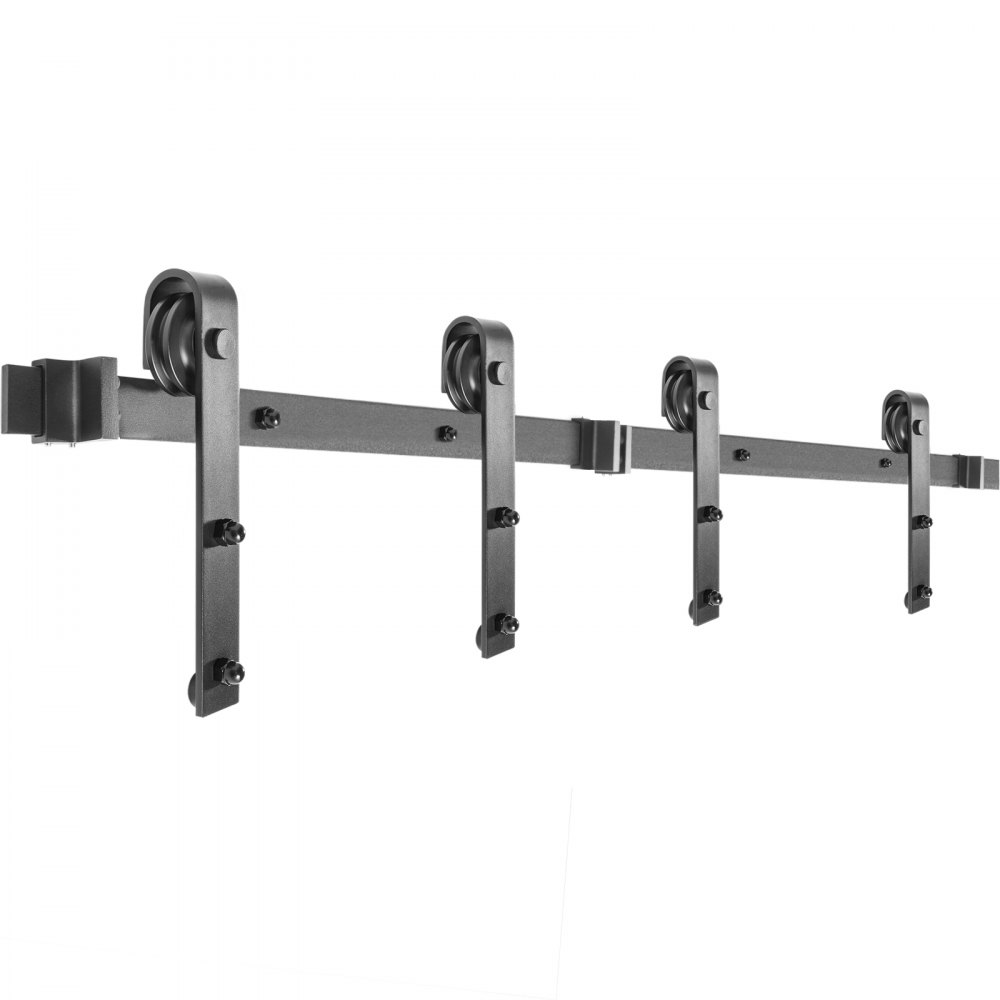 VEVOR Kit de Herrajes para Puerta Corredera 5 Pies/152 cm Kit de Riel para Puerta Doble Acero al Carbono Guía para Puerta Doble Corredera Carga 150 kg Puerta Máx. 76 cm Espesor 35-45 mm Granero Garaje