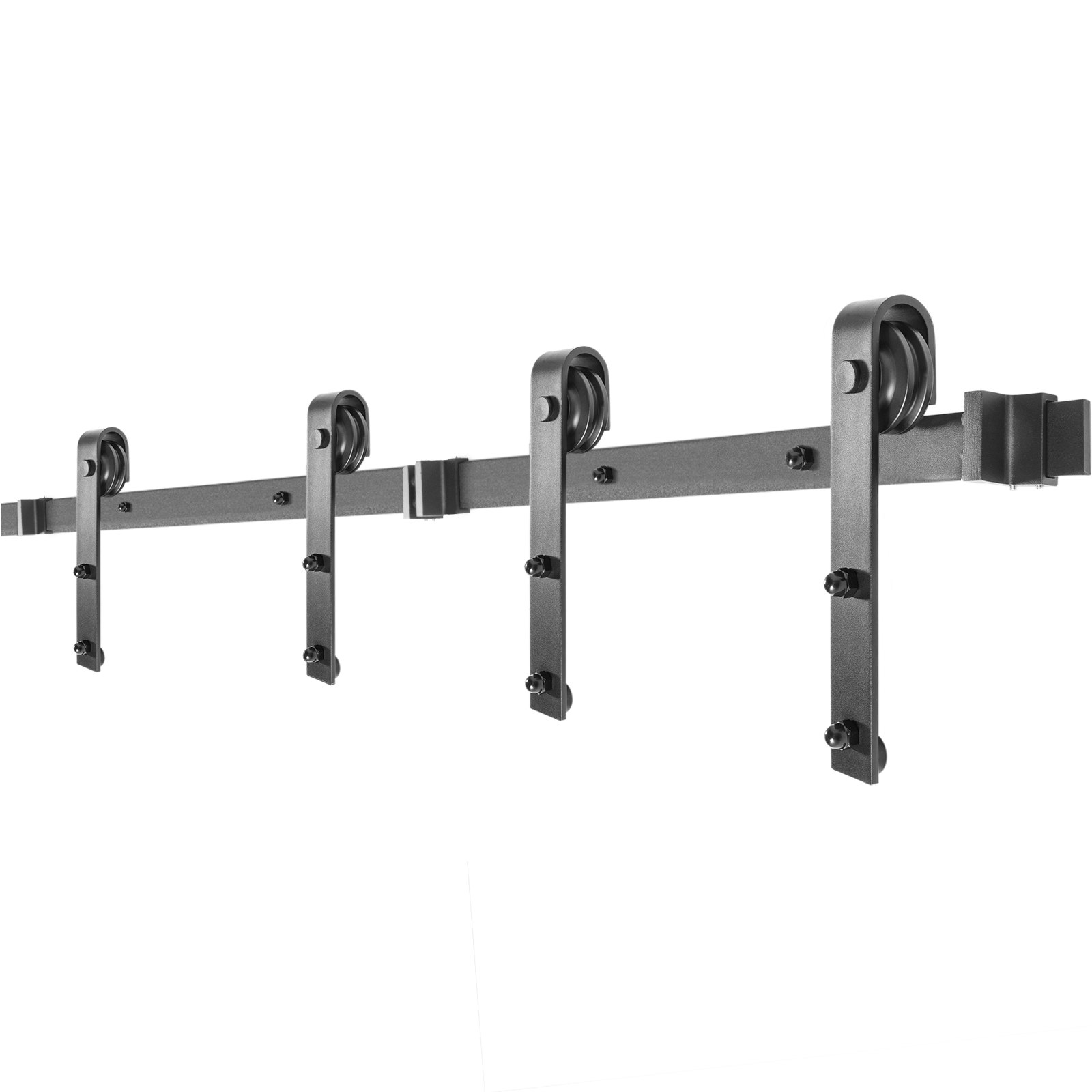 VEVOR Kit de Herrajes para Puerta Corredera 5 Pies/152 cm Kit de Riel para Puerta Doble Acero al Carbono Guía para Puerta Doble Corredera Carga 150 kg Puerta Máx. 76 cm Espesor 35-45 mm Granero Garaje