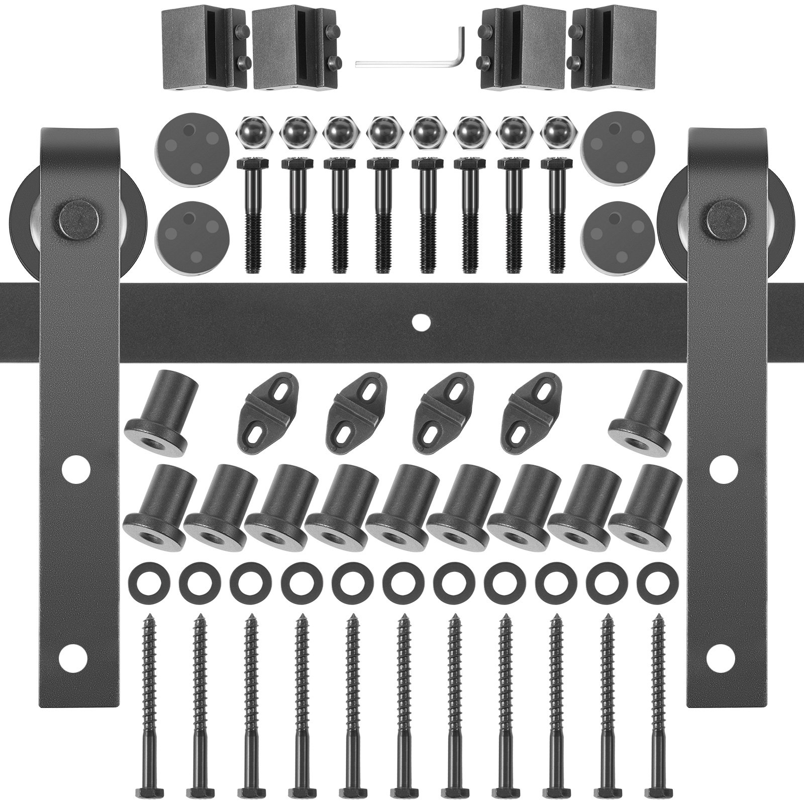 VEVOR Kit de Herrajes para Puerta Corredera 396 cm Kit de Riel para Puerta Doble Acero al Carbono Guía para Puerta Corredera Carga 150 kg Puerta Máx. 198 cm Espesor 35-45 mm Granero Garaje