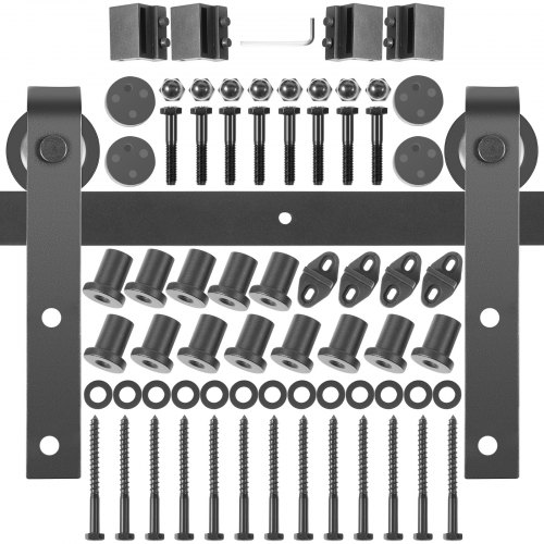 VEVOR Kit de Herrajes para Puerta Corredera 16 Pies/487 cm Kit de Riel para Puerta Doble Acero al Carbono Guía para Puerta Corredera Carga 150 kg Puerta Máx. 244 cm Espesor 35-45 mm Granero Garaje