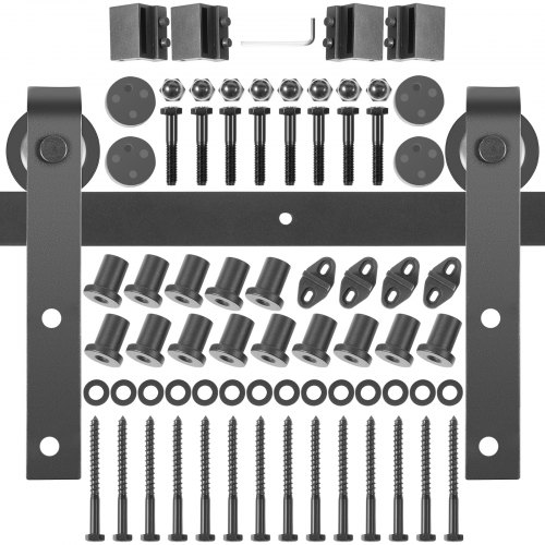 VEVOR Kit de Herrajes para Puerta Corredera 18 Pies/548 cm Kit de Riel para Puerta Doble Acero al Carbono Guía para Puerta Corredera Carga 150 kg Puerta Máx. 274 cm Espesor 35-45 mm Granero Garaje