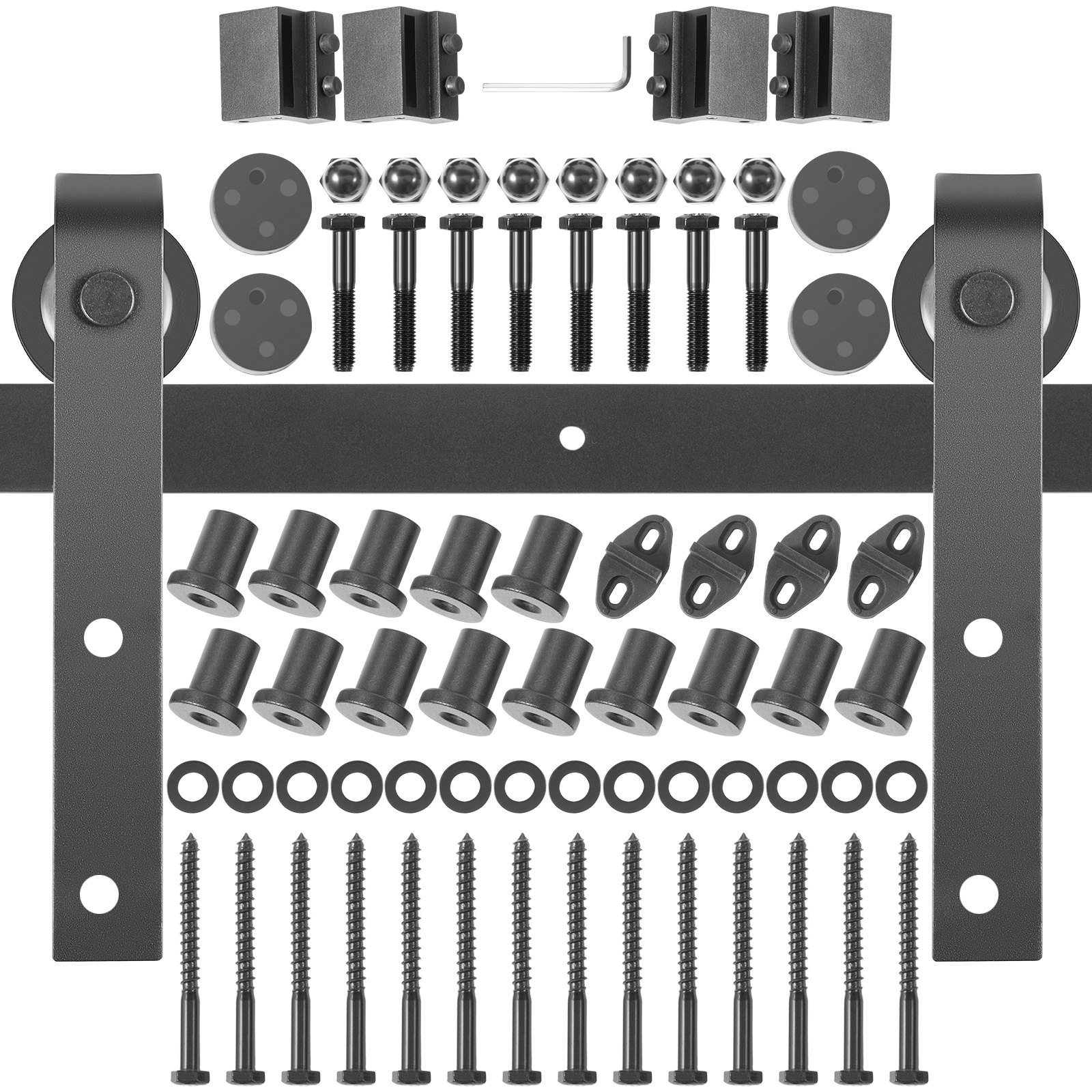 VEVOR Kit de Herrajes para Puerta Corredera 18 Pies/548 cm Kit de Riel para Puerta Doble Acero al Carbono Guía para Puerta Corredera Carga 150 kg Puerta Máx. 274 cm Espesor 35-45 mm Granero Garaje