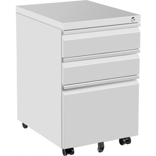 VEVOR Cajonera de Oficina, 50x40x62 cm, Archivador Móvil de 3 Cajones con Cerradura y Rieles de Suspensión Ajustables , Armario Archivador con 5 Ruedas y Frenos, Blanco Adecuado para Hogar y Oficina